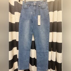 Vigoss Blue Skinny Jeans with Rhinestone Details